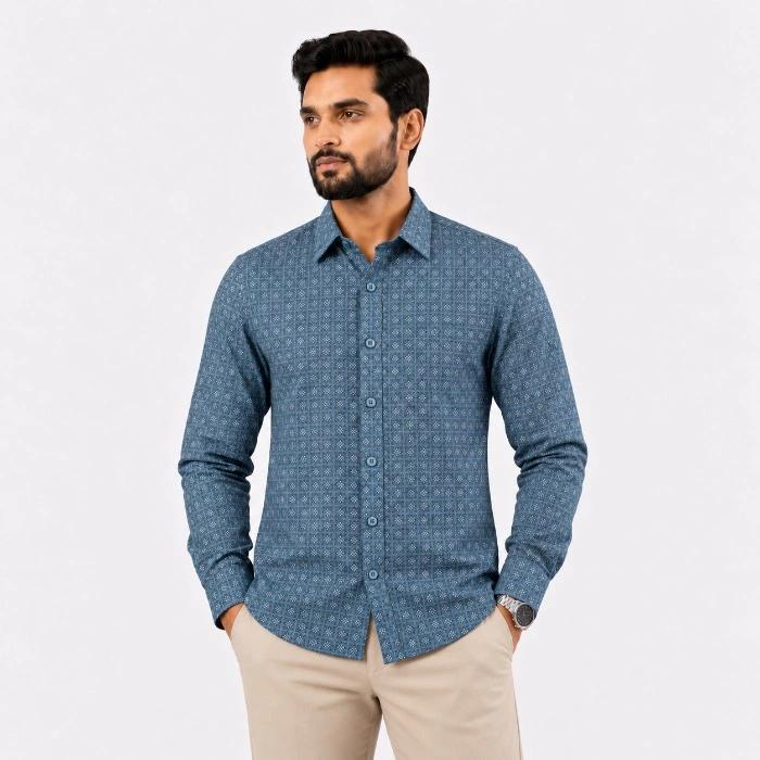 Signature Men S Casual Slim Fit Printed Long Sleeve Shirt